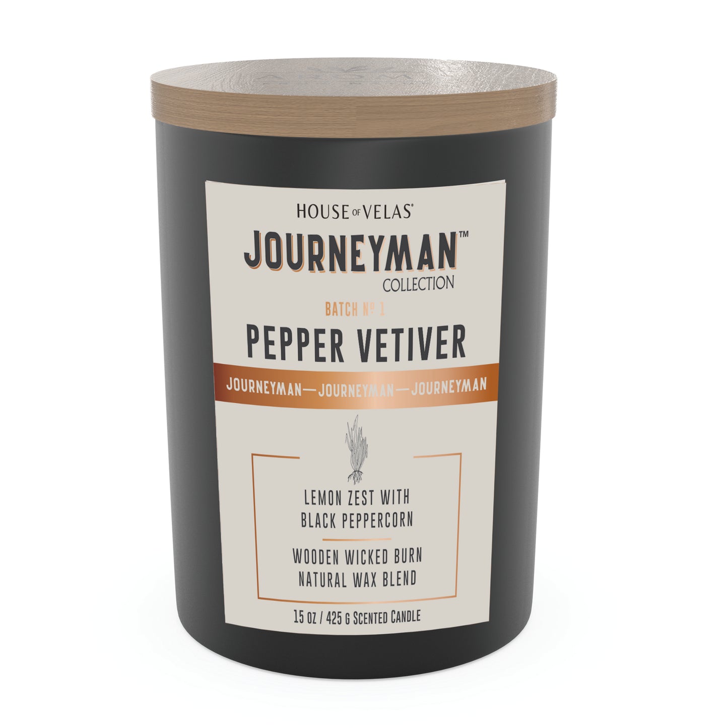 Journeyman by House of Velas - Pepper Vetiver Scented Candle, 15oz