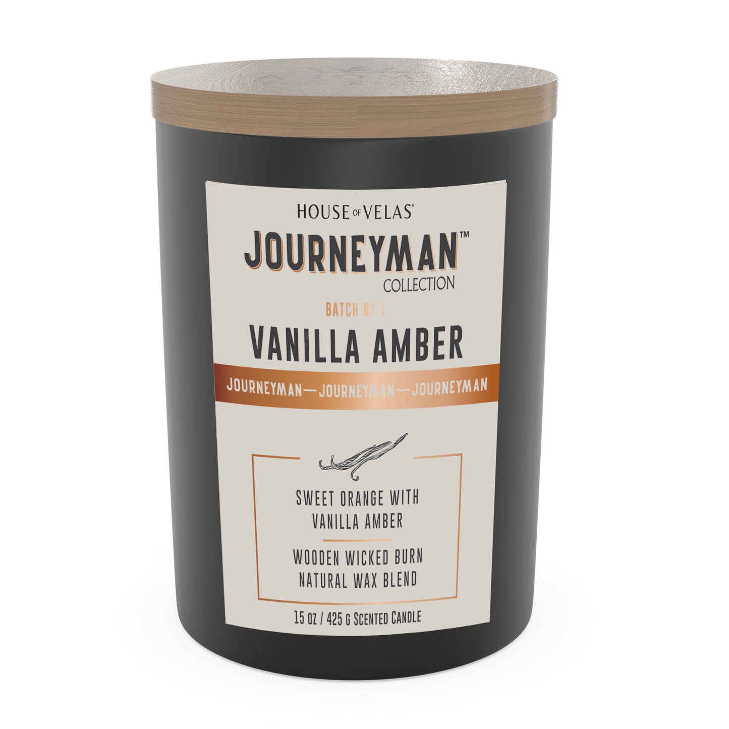 Journeyman by House of Velas - Vanilla Amber Scented Candle, 15oz