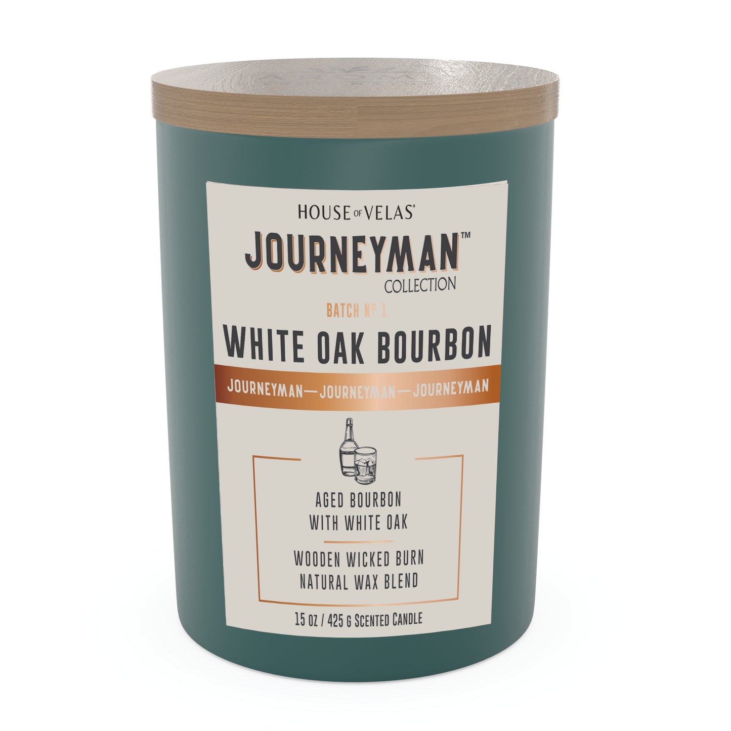 Journeyman by House of Velas - White Oak Bourbon Scented Candle, 15oz