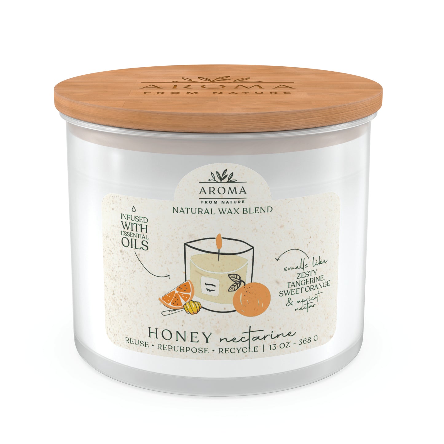 Wood Wick by Aroma From Nature - 13oz Wood Wick Aroma From Nature, Honey Nectarine