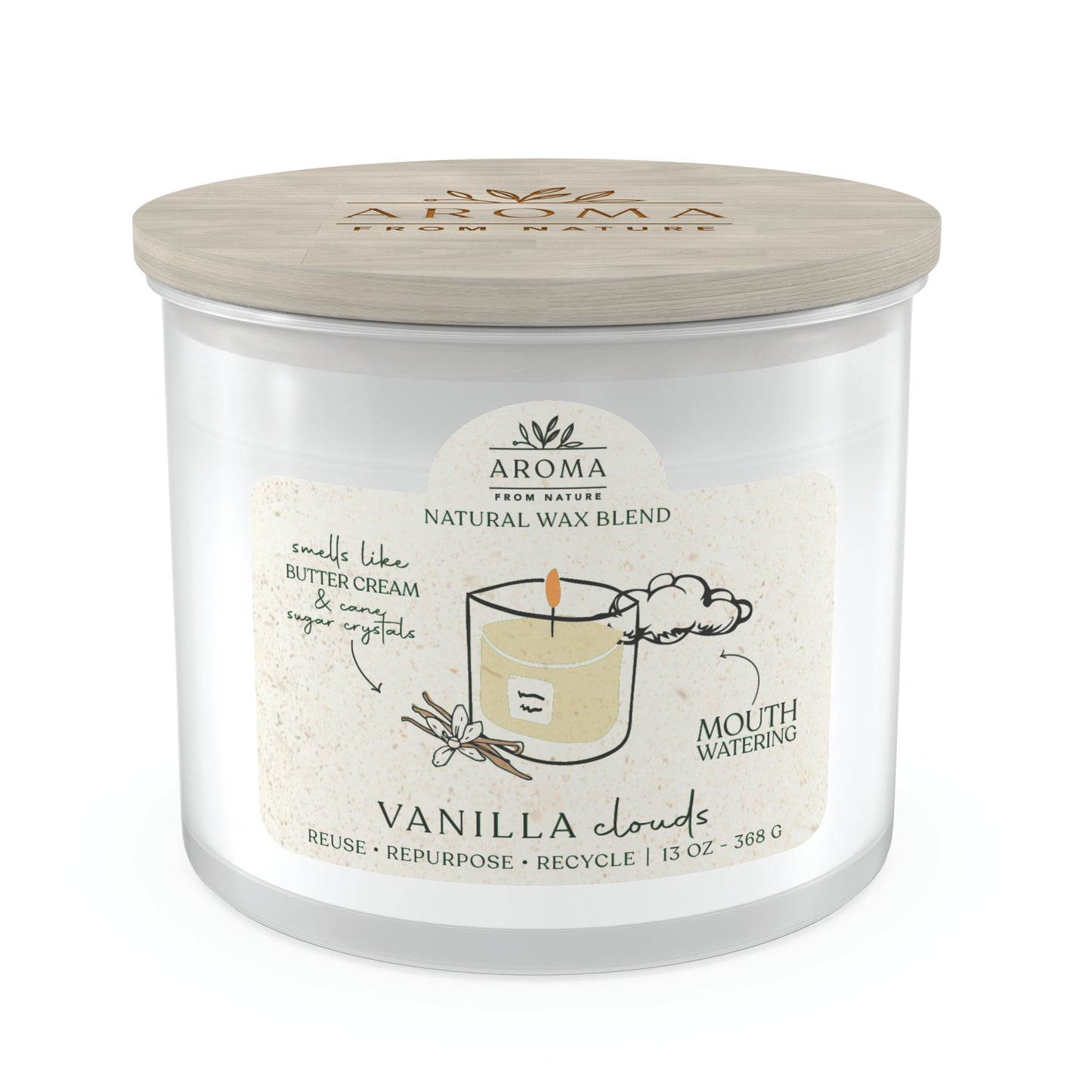Wood Wick by Aroma From Nature - 13oz Wood Wick Aroma From Nature, Vanilla Clouds