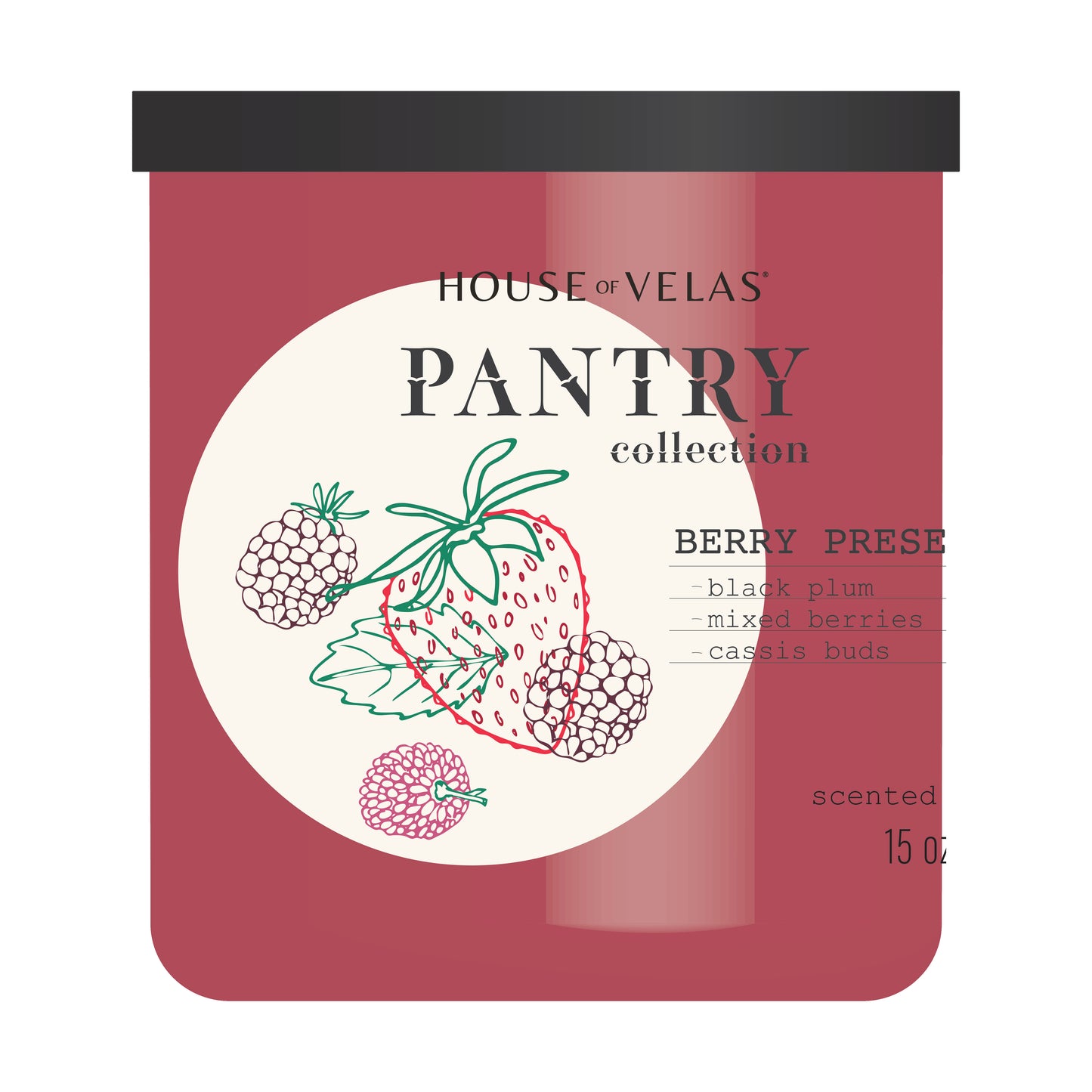 Pantry by House of Velas - Painted Glass 15 oz Scented Wax, Berry Preserves