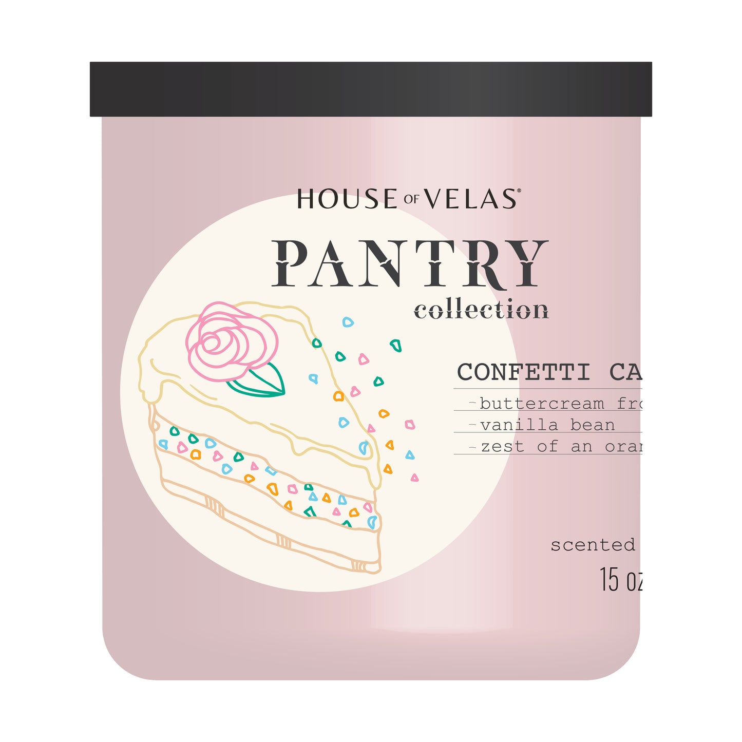 Pantry by House of Velas - Painted Glass 15 oz Scented Wax, Confetti Cake